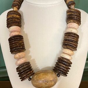 Chunky Brown and Cream Mixed Material Beaded Necklace